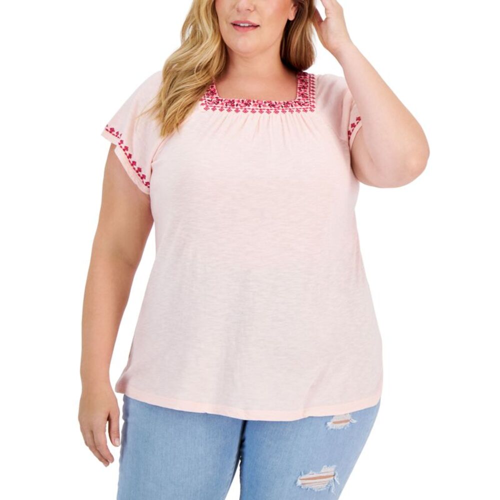 Style & Co Plus Size Square Neck Flutter Sleeve Top
